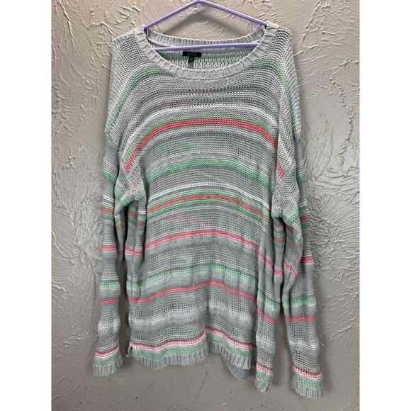 Apt. 9 Sweaters - Women's‎ Apt. 9 Striped Pullover Sweater Open Knit Tunic Baggy Plus Size 1X